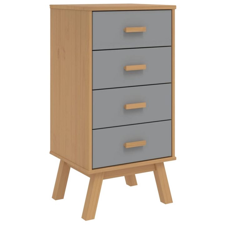 OLDEN Bedside Cabinet – Stylish Grey & Brown Solid Pine Wood Nightstand with Ample Storage, Scandinavian Design - Premium  from Home Treasures - Just £93.99! Shop now at Home Treasures