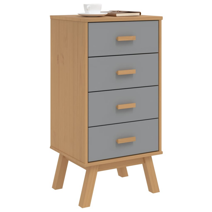 OLDEN Bedside Cabinet – Stylish Grey & Brown Solid Pine Wood Nightstand with Ample Storage, Scandinavian Design - Premium  from Home Treasures - Just £93.99! Shop now at Home Treasures