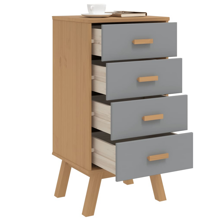 OLDEN Bedside Cabinet – Stylish Grey & Brown Solid Pine Wood Nightstand with Ample Storage, Scandinavian Design - Premium  from Home Treasures - Just £93.99! Shop now at Home Treasures