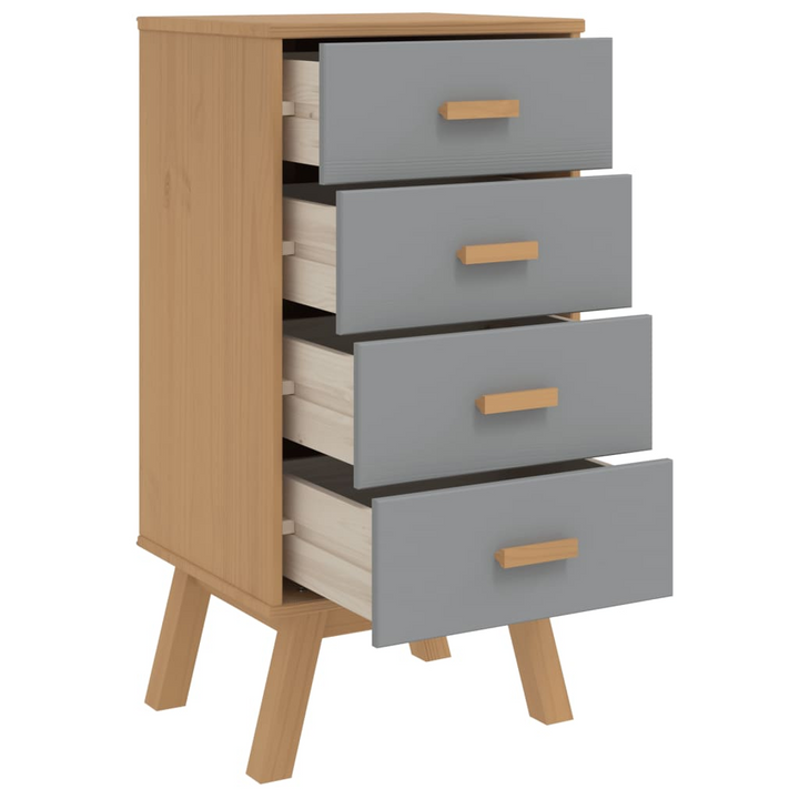 OLDEN Bedside Cabinet – Stylish Grey & Brown Solid Pine Wood Nightstand with Ample Storage, Scandinavian Design - Premium  from Home Treasures - Just £93.99! Shop now at Home Treasures