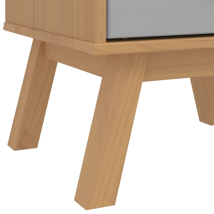 OLDEN Bedside Cabinet – Stylish Grey & Brown Solid Pine Wood Nightstand with Ample Storage, Scandinavian Design - Premium  from Home Treasures - Just £93.99! Shop now at Home Treasures