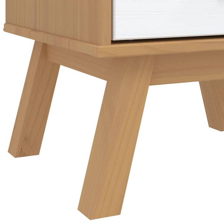 OLDEN Bedside Cabinet in White and Brown Solid Pine Wood - Nightstand with 4 Spacious Drawers - Premium  from Home Treasures - Just £114.99! Shop now at Home Treasures