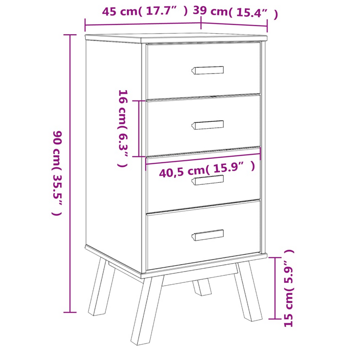 OLDEN Bedside Cabinet in White and Brown Solid Pine Wood - Nightstand with 4 Spacious Drawers - Premium  from Home Treasures - Just £114.99! Shop now at Home Treasures