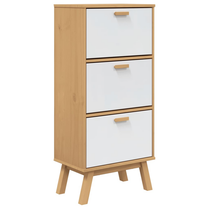 OLDEN Shoe Cabinet - White & Brown Solid Pine Wood, 55x35x120cm - Modern & Durable Storage Solution - Premium  from Home Treasures - Just £170.99! Shop now at Home Treasures