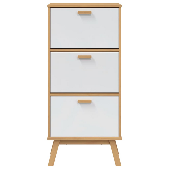 OLDEN Shoe Cabinet - White & Brown Solid Pine Wood, 55x35x120cm - Modern & Durable Storage Solution - Premium  from Home Treasures - Just £170.99! Shop now at Home Treasures