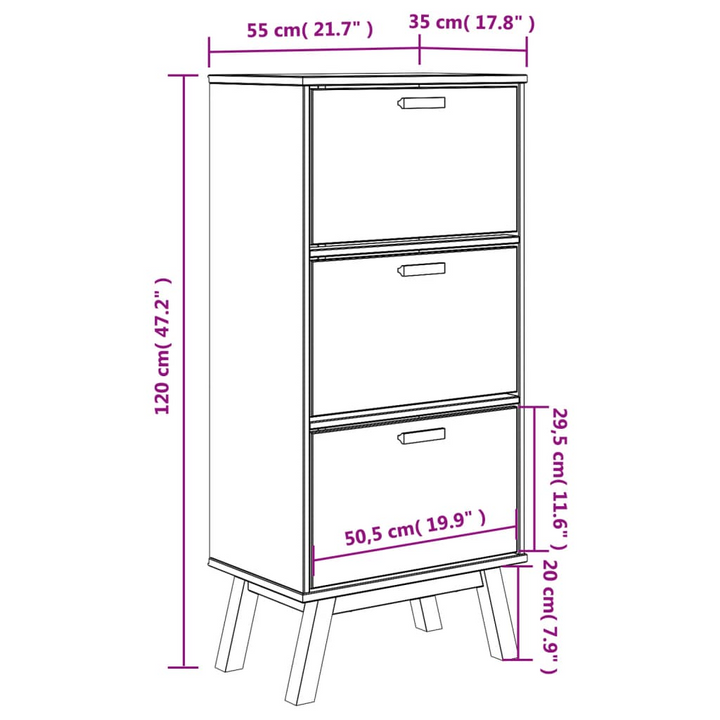 OLDEN Shoe Cabinet - White & Brown Solid Pine Wood, 55x35x120cm - Modern & Durable Storage Solution - Premium  from Home Treasures - Just £170.99! Shop now at Home Treasures