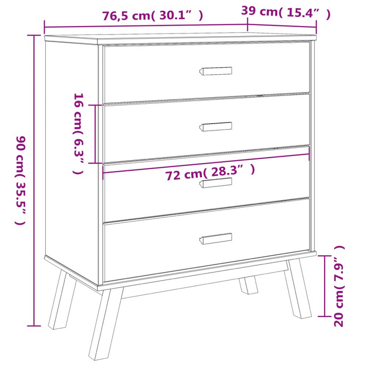 OLDEN Solid Wood Pine Drawer Cabinet in Brown - Rustic 4-Drawer Storage Chest | Durable & Stylish Storage Solution - Premium  from Home Treasures - Just £98.99! Shop now at Home Treasures