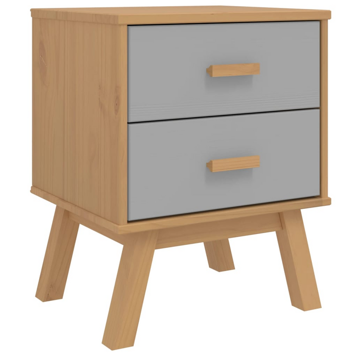 OLDEN Bedside Cabinet in Grey and Brown - Solid Pine Wood Nightstand with 2 Drawers - Premium  from Home Treasures - Just £84.99! Shop now at Home Treasures