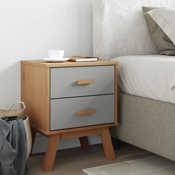 OLDEN Bedside Cabinet in Grey and Brown - Solid Pine Wood Nightstand with 2 Drawers - Premium  from Home Treasures - Just £84.99! Shop now at Home Treasures