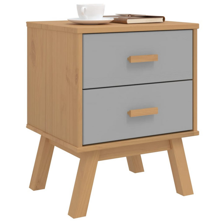 OLDEN Bedside Cabinet in Grey and Brown - Solid Pine Wood Nightstand with 2 Drawers - Premium  from Home Treasures - Just £84.99! Shop now at Home Treasures