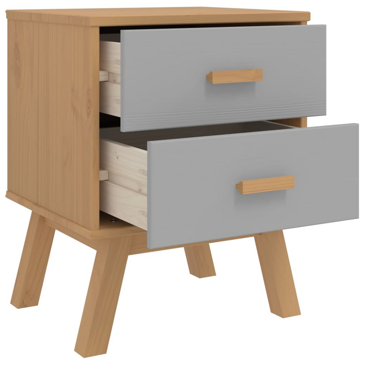 OLDEN Bedside Cabinet in Grey and Brown - Solid Pine Wood Nightstand with 2 Drawers - Premium  from Home Treasures - Just £84.99! Shop now at Home Treasures