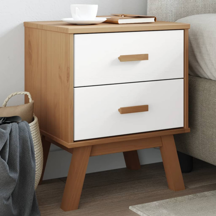 OLDEN Bedside Cabinet | Scandinavian Style | White & Brown Pine Wood - Premium  from Home Treasures - Just £82.99! Shop now at Home Treasures