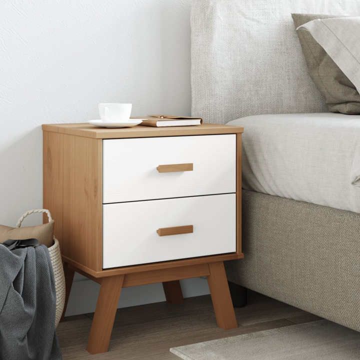 OLDEN Bedside Cabinet | Scandinavian Style | White & Brown Pine Wood - Premium  from Home Treasures - Just £82.99! Shop now at Home Treasures