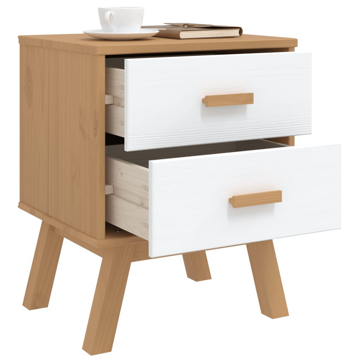 OLDEN Bedside Cabinet | Scandinavian Style | White & Brown Pine Wood - Premium  from Home Treasures - Just £82.99! Shop now at Home Treasures