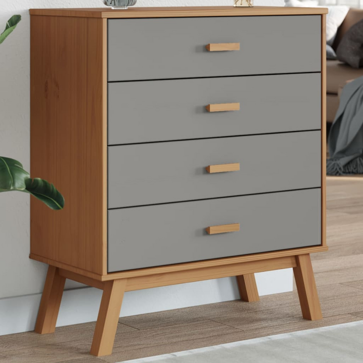 OLDEN Drawer Cabinet in Grey & Brown | Solid Pine Wood | Scandinavian Design | 4 Spacious Drawers - Premium  from Home Treasures - Just £125.99! Shop now at Home Treasures