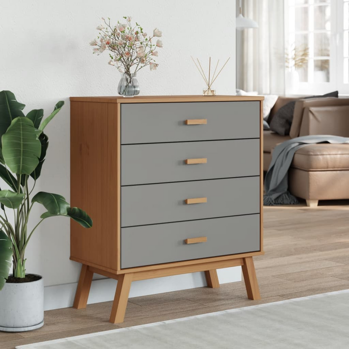 OLDEN Drawer Cabinet in Grey & Brown | Solid Pine Wood | Scandinavian Design | 4 Spacious Drawers - Premium  from Home Treasures - Just £125.99! Shop now at Home Treasures