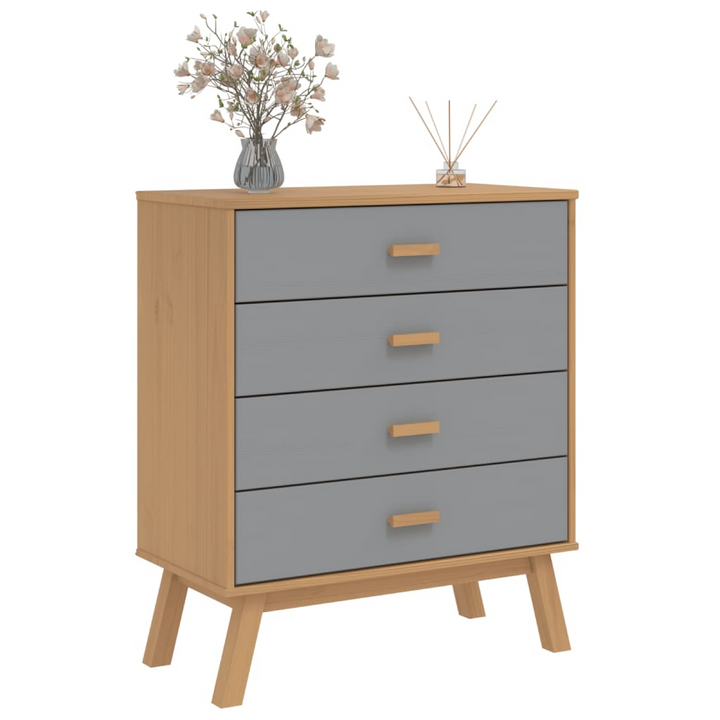 OLDEN Drawer Cabinet in Grey & Brown | Solid Pine Wood | Scandinavian Design | 4 Spacious Drawers - Premium  from Home Treasures - Just £125.99! Shop now at Home Treasures