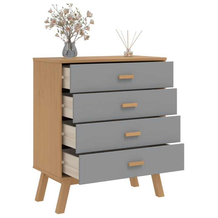 OLDEN Drawer Cabinet in Grey & Brown | Solid Pine Wood | Scandinavian Design | 4 Spacious Drawers - Premium  from Home Treasures - Just £125.99! Shop now at Home Treasures