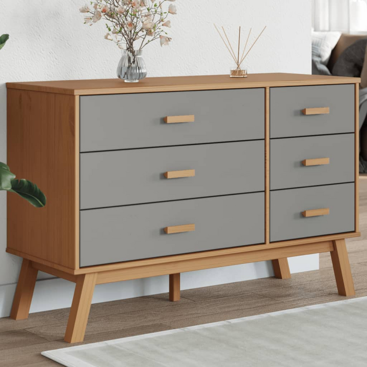 OLDEN Drawer Cabinet in Grey and Brown Solid Pine Wood - Six Drawer Storage Unit - Premium  from Home Treasures - Just £162.99! Shop now at Home Treasures