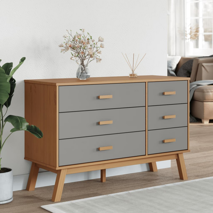 OLDEN Drawer Cabinet in Grey and Brown Solid Pine Wood - Six Drawer Storage Unit - Premium  from Home Treasures - Just £162.99! Shop now at Home Treasures