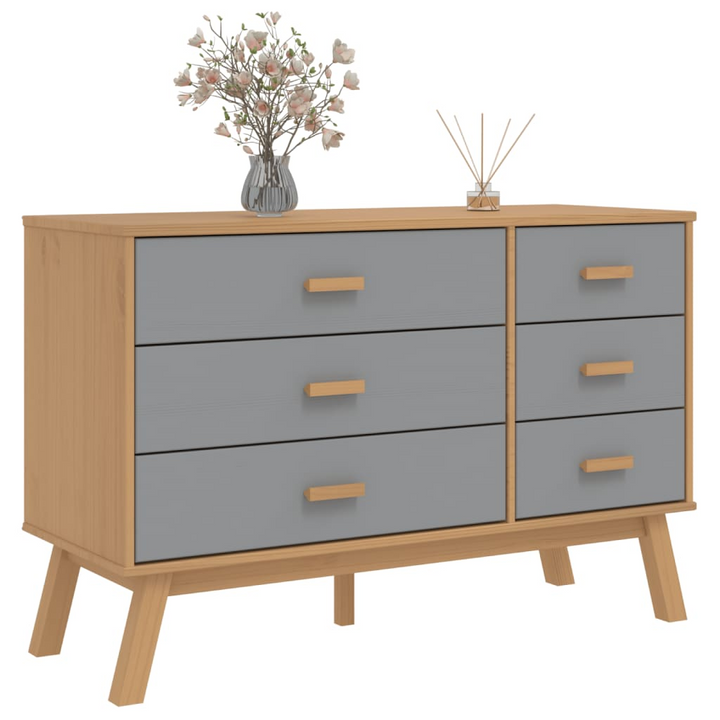 OLDEN Drawer Cabinet in Grey and Brown Solid Pine Wood - Six Drawer Storage Unit - Premium  from Home Treasures - Just £162.99! Shop now at Home Treasures