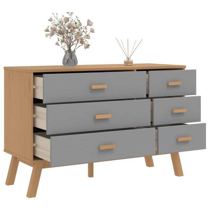 OLDEN Drawer Cabinet in Grey and Brown Solid Pine Wood - Six Drawer Storage Unit - Premium  from Home Treasures - Just £162.99! Shop now at Home Treasures