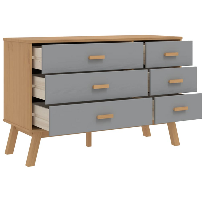 OLDEN Drawer Cabinet in Grey and Brown Solid Pine Wood - Six Drawer Storage Unit - Premium  from Home Treasures - Just £162.99! Shop now at Home Treasures