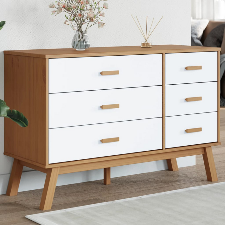 OLDEN Drawer Cabinet in White and Brown Solid Wood Pine - Scandinavian Elegance - Premium  from Home Treasures - Just £164.99! Shop now at Home Treasures