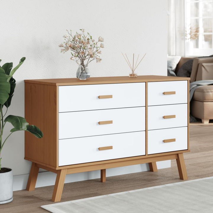 OLDEN Drawer Cabinet in White and Brown Solid Wood Pine - Scandinavian Elegance - Premium  from Home Treasures - Just £164.99! Shop now at Home Treasures