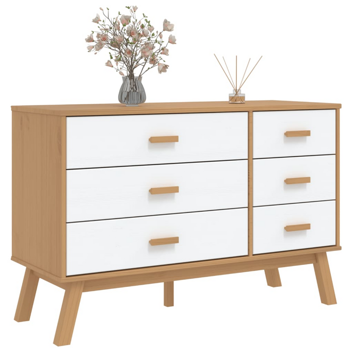 OLDEN Drawer Cabinet in White and Brown Solid Wood Pine - Scandinavian Elegance - Premium  from Home Treasures - Just £164.99! Shop now at Home Treasures