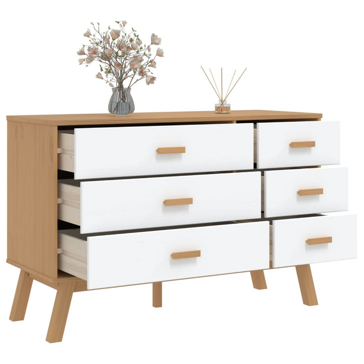 OLDEN Drawer Cabinet in White and Brown Solid Wood Pine - Scandinavian Elegance - Premium  from Home Treasures - Just £164.99! Shop now at Home Treasures