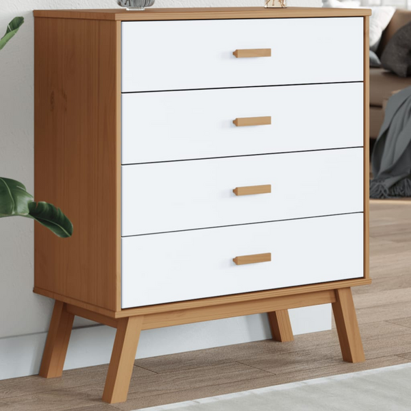 OLDEN Drawer Cabinet in White and Brown Solid Wood Pine - Scandinavian Charm | Ample Storage | Sturdy & Stable - Premium  from Home Treasures - Just £171.99! Shop now at Home Treasures