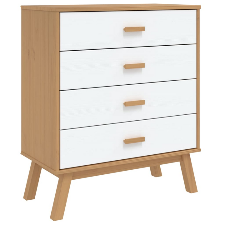 OLDEN Drawer Cabinet in White and Brown Solid Wood Pine - Scandinavian Charm | Ample Storage | Sturdy & Stable - Premium  from Home Treasures - Just £154.99! Shop now at Home Treasures