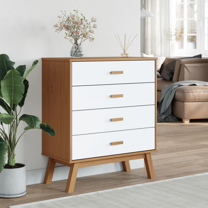 OLDEN Drawer Cabinet in White and Brown Solid Wood Pine - Scandinavian Charm | Ample Storage | Sturdy & Stable - Premium  from Home Treasures - Just £154.99! Shop now at Home Treasures