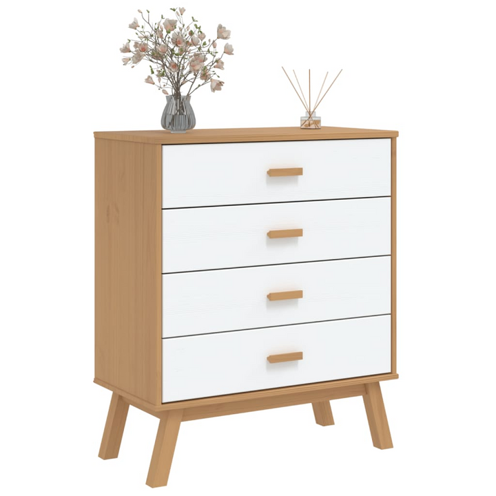 OLDEN Drawer Cabinet in White and Brown Solid Wood Pine - Scandinavian Charm | Ample Storage | Sturdy & Stable - Premium  from Home Treasures - Just £154.99! Shop now at Home Treasures