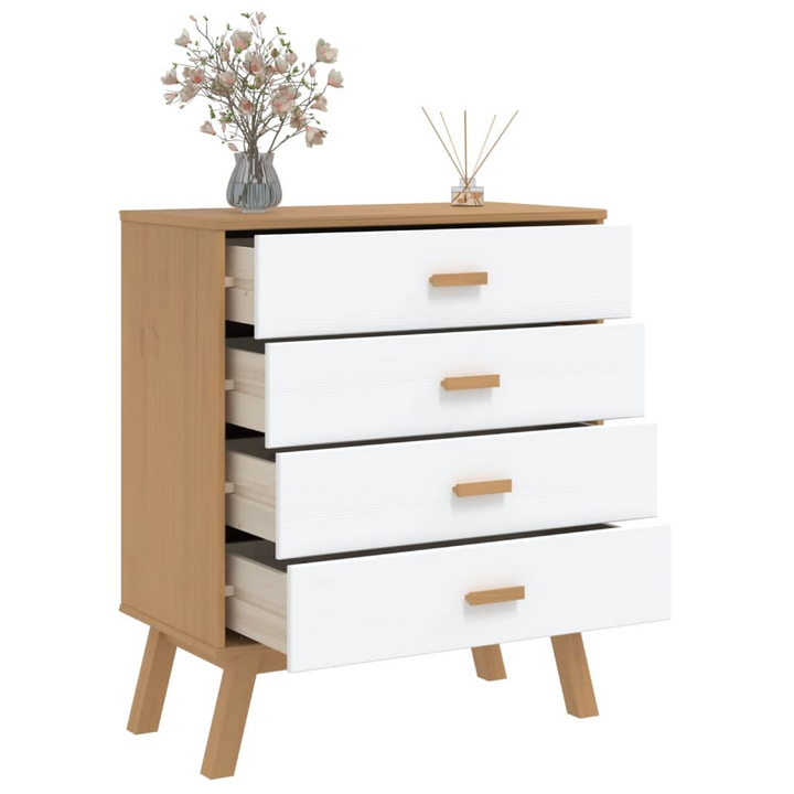 OLDEN Drawer Cabinet in White and Brown Solid Wood Pine - Scandinavian Charm | Ample Storage | Sturdy & Stable - Premium  from Home Treasures - Just £154.99! Shop now at Home Treasures