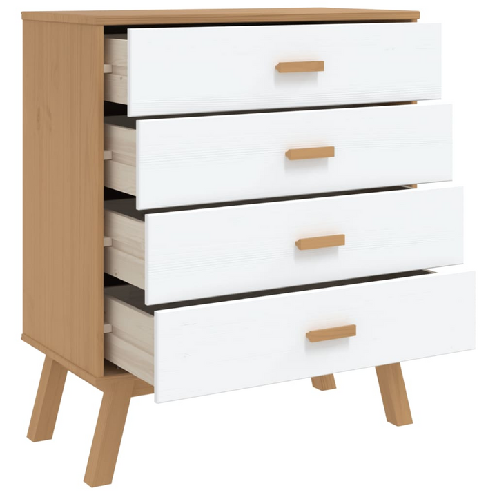 OLDEN Drawer Cabinet in White and Brown Solid Wood Pine - Scandinavian Charm | Ample Storage | Sturdy & Stable - Premium  from Home Treasures - Just £154.99! Shop now at Home Treasures