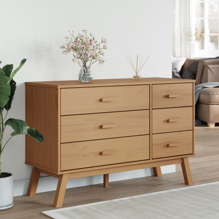 OLDEN Drawer Cabinet in Brown Solid Wood Pine - Scandinavian Charm, Ample Storage & Display Function - Premium  from Home Treasures - Just £182.99! Shop now at Home Treasures