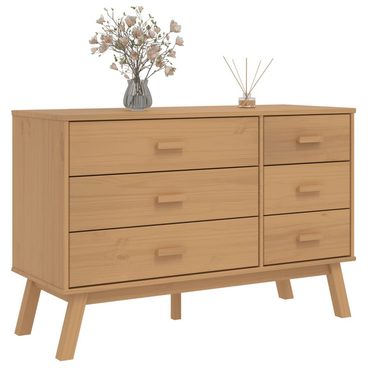 OLDEN Drawer Cabinet in Brown Solid Wood Pine - Scandinavian Charm, Ample Storage & Display Function - Premium  from Home Treasures - Just £182.99! Shop now at Home Treasures