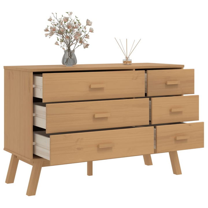 OLDEN Drawer Cabinet in Brown Solid Wood Pine - Scandinavian Charm, Ample Storage & Display Function - Premium  from Home Treasures - Just £182.99! Shop now at Home Treasures