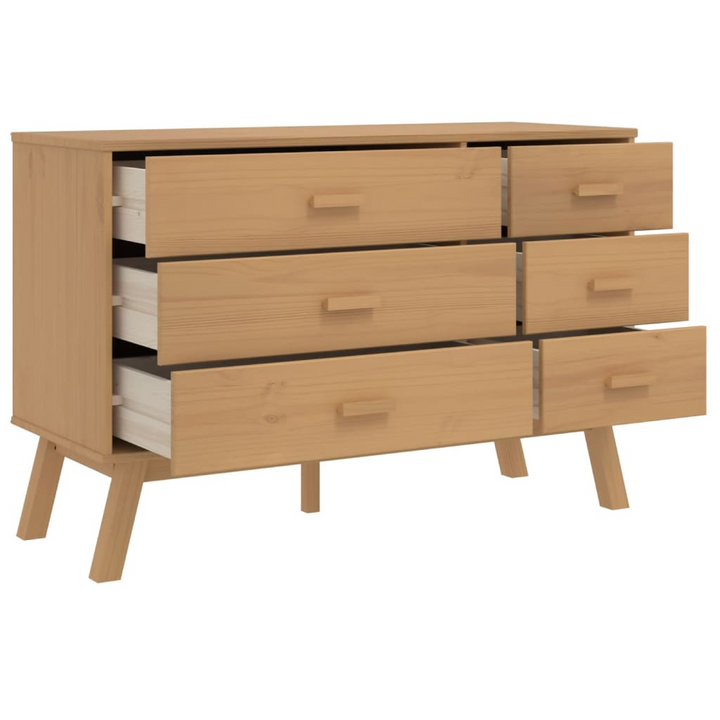 OLDEN Drawer Cabinet in Brown Solid Wood Pine - Scandinavian Charm, Ample Storage & Display Function - Premium  from Home Treasures - Just £182.99! Shop now at Home Treasures