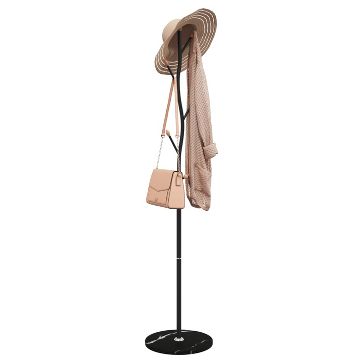 Elegant Black Powder-coated Iron Coat Stand with Sturdy Marble Base - 177 cm, 8 Hooks - Premium  from Home Treasures - Just £34.99! Shop now at Home Treasures