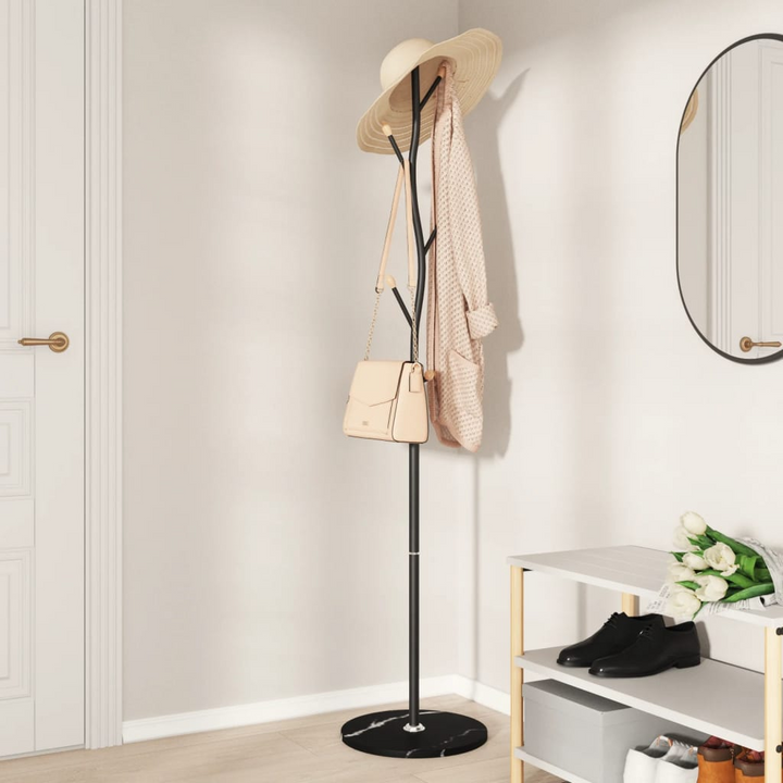 Elegant Black Powder-coated Iron Coat Stand with Sturdy Marble Base - 177 cm, 8 Hooks - Premium  from Home Treasures - Just £34.99! Shop now at Home Treasures