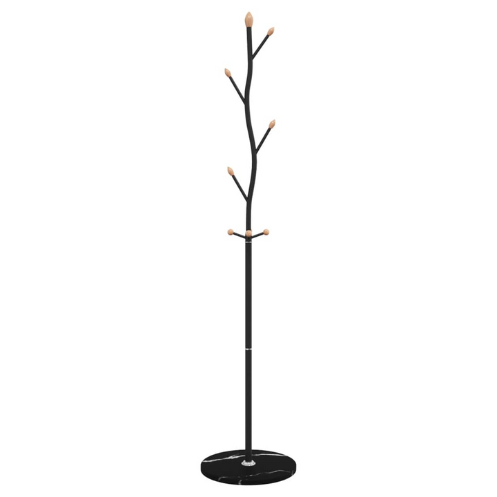 Elegant Black Powder-coated Iron Coat Stand with Sturdy Marble Base - 177 cm, 8 Hooks - Premium  from Home Treasures - Just £34.99! Shop now at Home Treasures