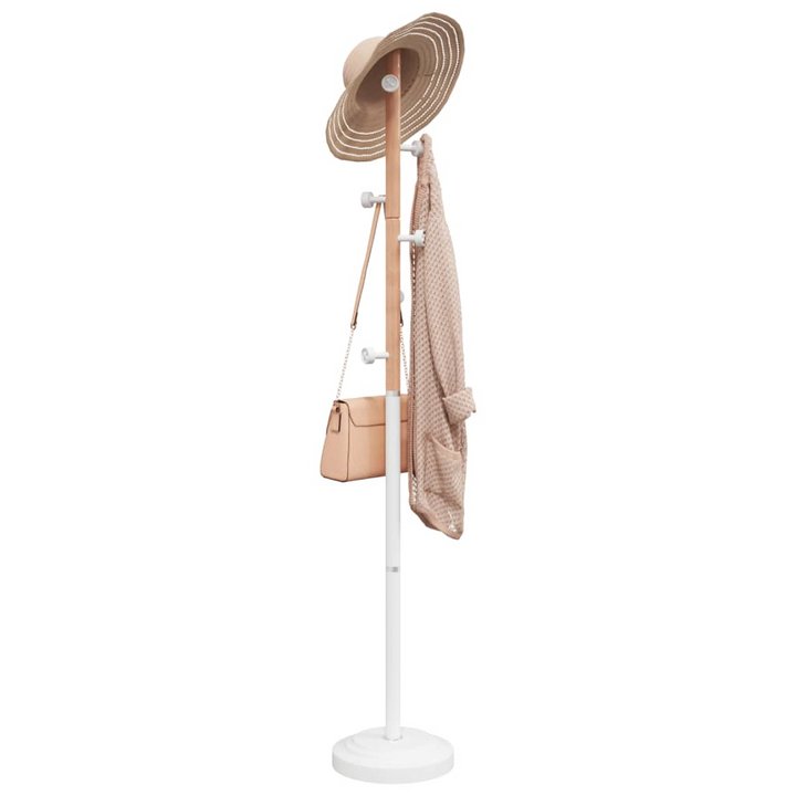 Elegant White Coat Stand - 177 cm, Powder-coated Iron & Beech Wood, Sturdy with 6 Hooks - Premium  from Home Treasures - Just £32.99! Shop now at Home Treasures