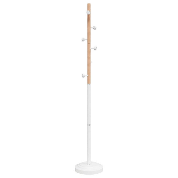 Elegant White Coat Stand - 177 cm, Powder-coated Iron & Beech Wood, Sturdy with 6 Hooks - Premium  from Home Treasures - Just £32.99! Shop now at Home Treasures