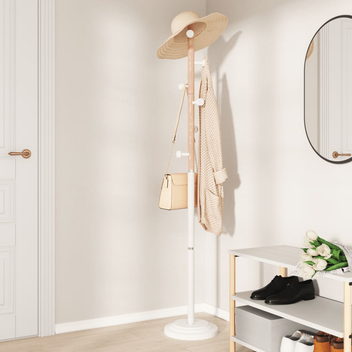 Elegant White Coat Stand - 177 cm, Powder-coated Iron & Beech Wood, Sturdy with 6 Hooks - Premium  from Home Treasures - Just £32.99! Shop now at Home Treasures