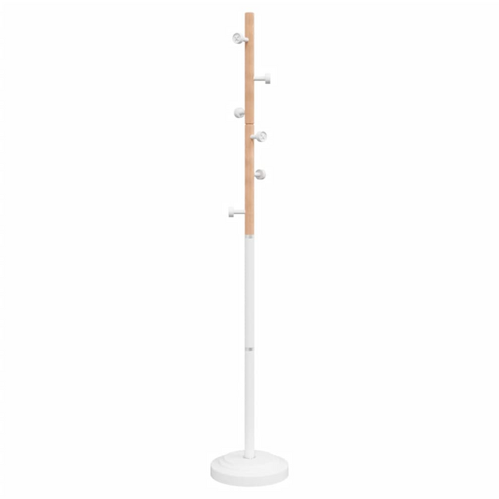 Elegant White Coat Stand - 177 cm, Powder-coated Iron & Beech Wood, Sturdy with 6 Hooks - Premium  from Home Treasures - Just £32.99! Shop now at Home Treasures