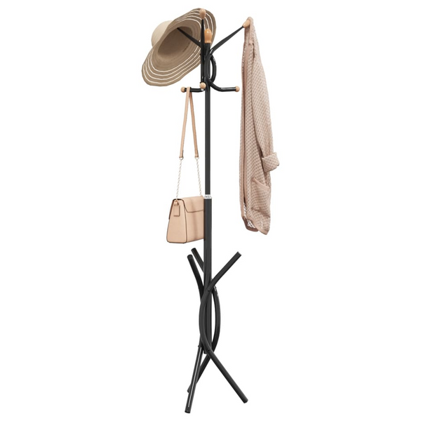 Modern Black Coat Stand - 176 cm Powder-Coated Iron with 9 Hooks & Stable Triangular Base - Premium  from Home Treasures - Just £22.99! Shop now at Home Treasures