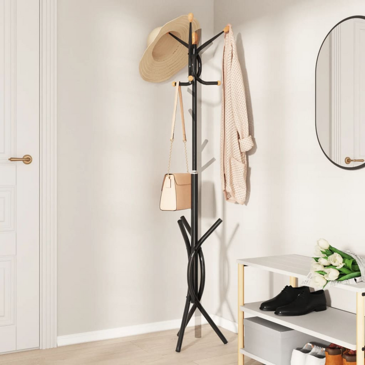 Modern Black Coat Stand - 176 cm Powder-Coated Iron with 9 Hooks & Stable Triangular Base - Premium  from Home Treasures - Just £22.99! Shop now at Home Treasures